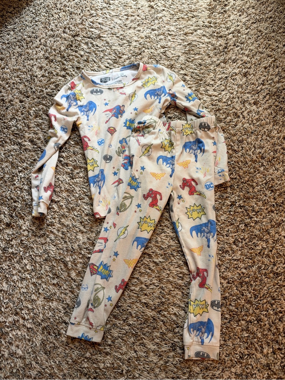 Copper Pearl DC Comics Kids Beige Superhero Pajama Set